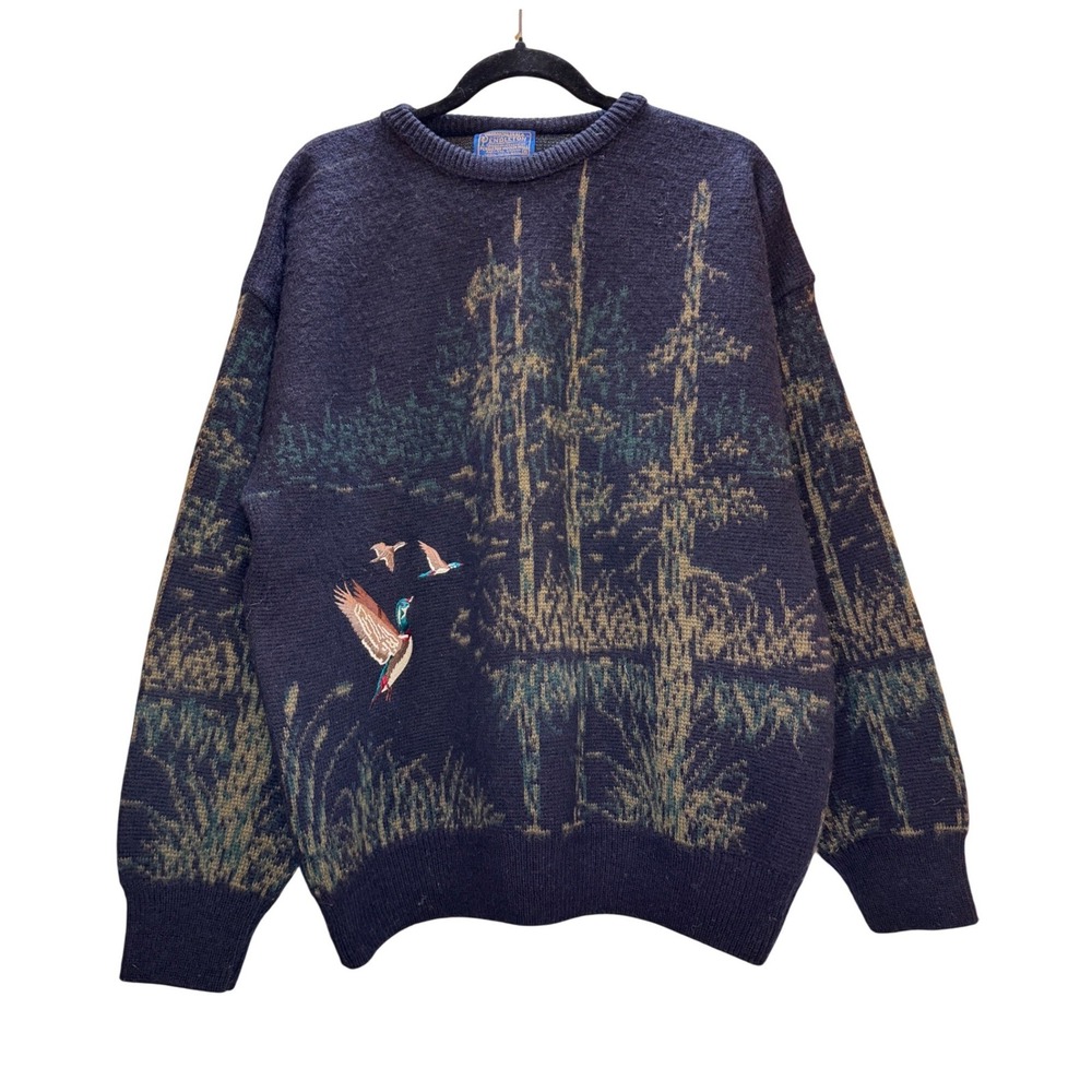 Vtg Pendleton LOBO Sweater Mens XL Navy Blue Virgin Wool Duck Hunting Grandpa